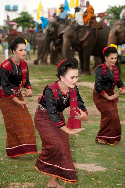 Group of traditional dancing in Ordination parade on elephant\'s