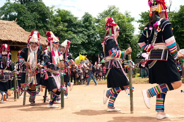 Hill tribe dancing in Akha Swing Festival.