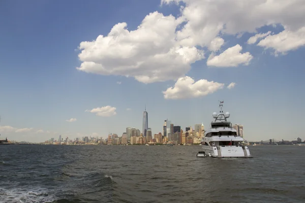 Luxury yacht and New York skyline