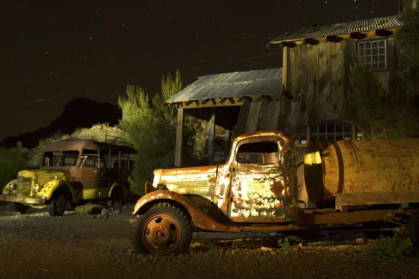 Abandoned Truck and School Bus in Ghost Town