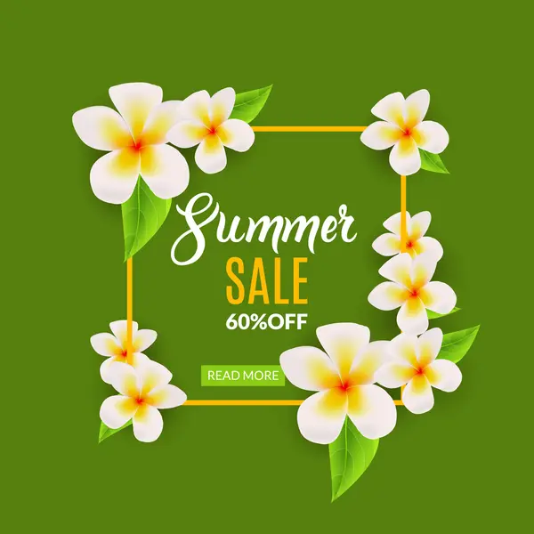 Summer Sale promotional poster with flowers. Summer discount sale frame