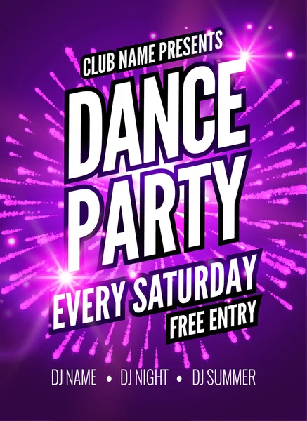 Dance Party Poster Template. Night Dance Party flyer.  Club party design template on dark colorful background. Club free entry