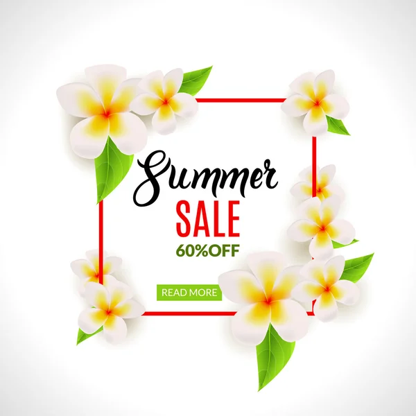 Summer Sale promotional poster with flowers. Summer discount sale frame