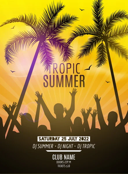 Summer beach party design template. Party people silhouette template. Dance disco poster flyer mockup