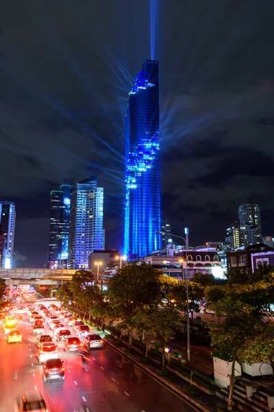 Lighting show in Grand opening  Mahanakhon tower in night time. New highest building landmark in Thailand