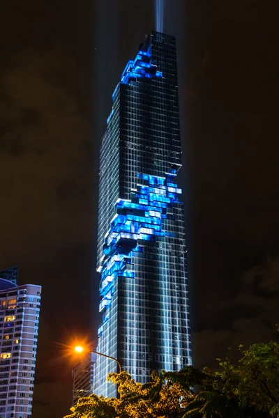 Lighting show in Grand opening  Mahanakhon tower in night time. New highest building landmark in Thailand