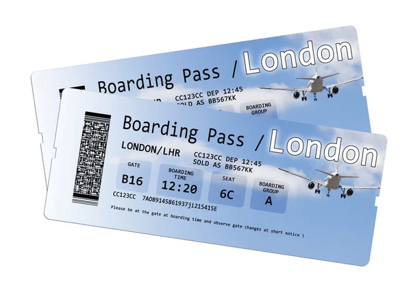 Airline boarding pass tickets to London