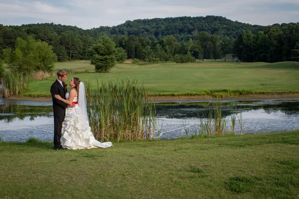 Bride and groom at an outdoor venue