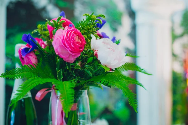 Home in colorful letters and spring flowers