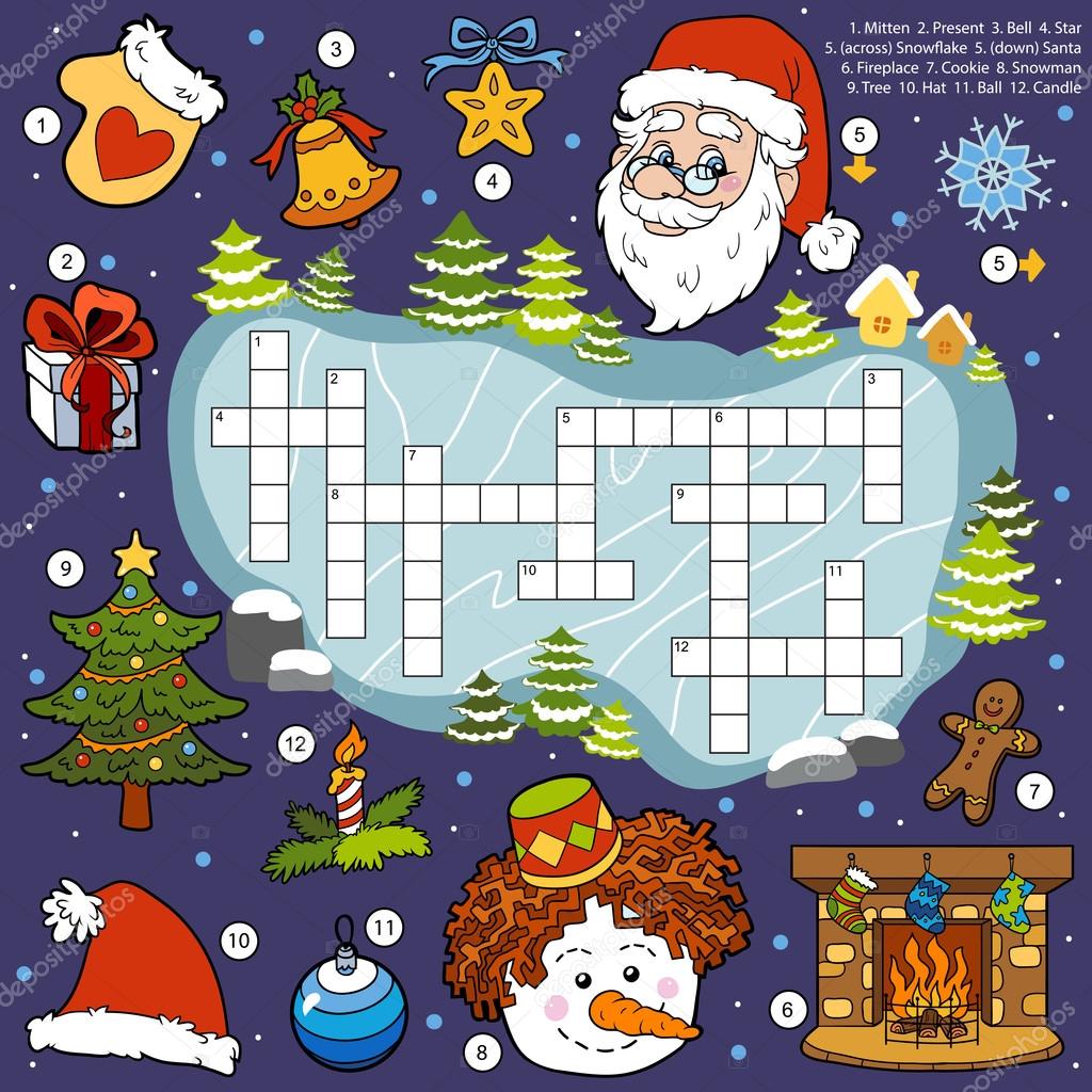 FarbeKreuzworträtsel, Bildung, Spiel für Kinder zu Weihnachten — Stockvektor 88898956