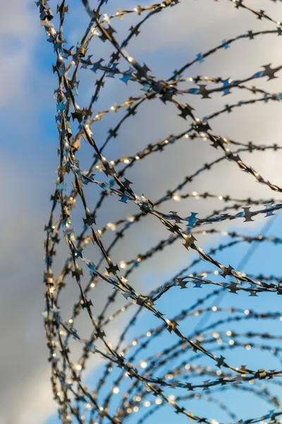 Barbed wire against the sky