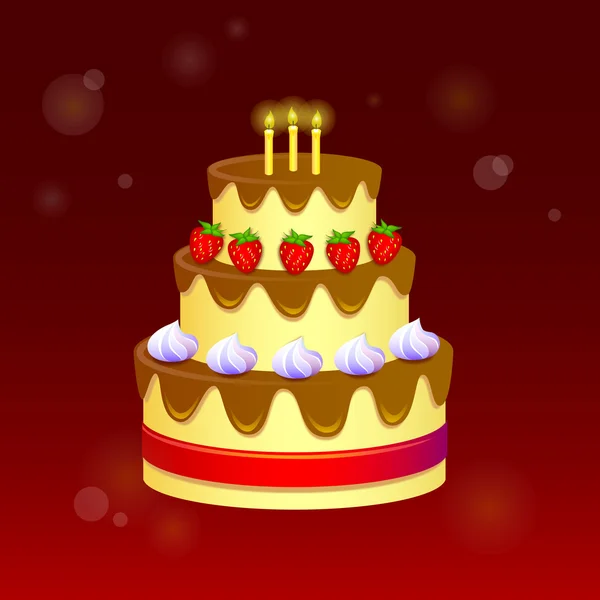 Sweet chocolate cake for birthday holiday. Vector illustration