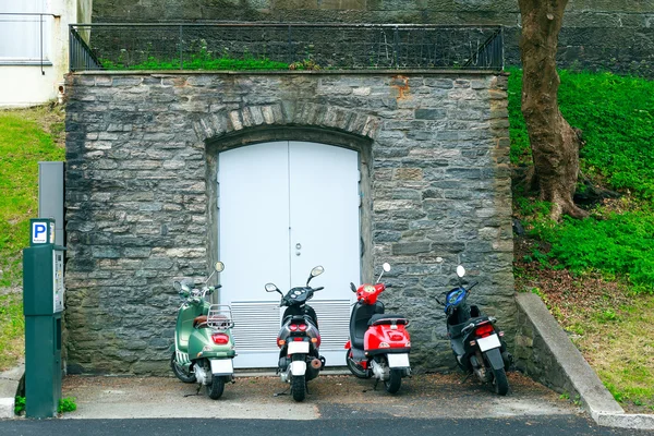 Motorbikes parked on the street of Bergen