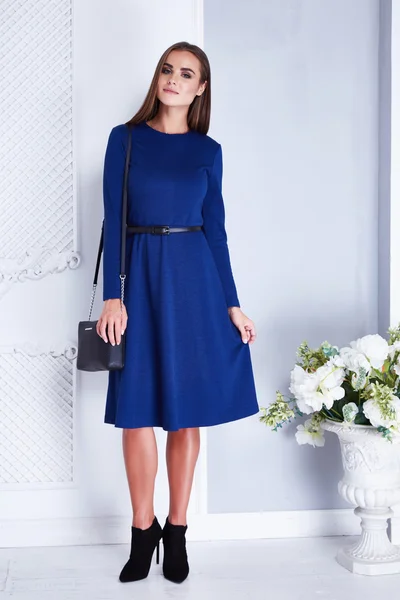 Beautiful sexy woman clothing catalog stylish fashion blue dress