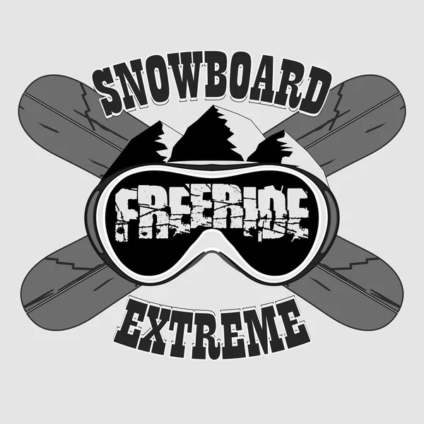 Snowboarding T-shirt, winter sport emblem, vector