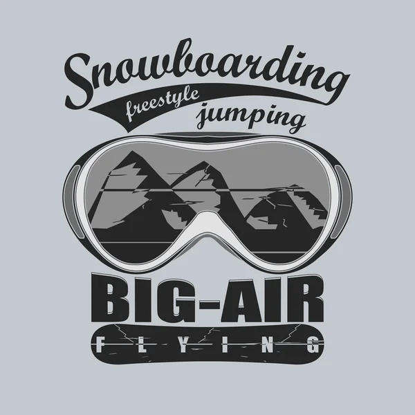 Snowboarding winter sport emblem, T-shirt - vector