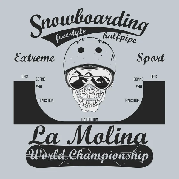 Snowboarding T-shirt, winter sport emblem,