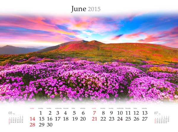 2015 Calendar. June.