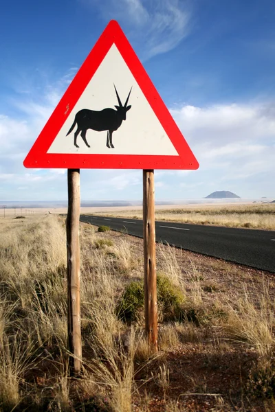 Road sign of an orxy in Namibia