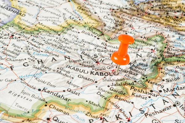 Map with pin on Kabul - Afghanistan