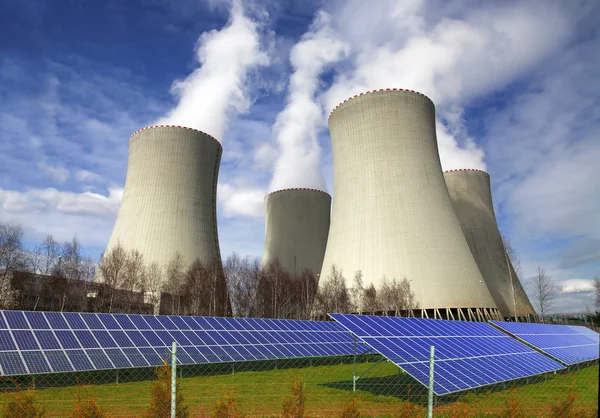 Nuclear power plant Temelin with solar panels in Czech Republic Europe