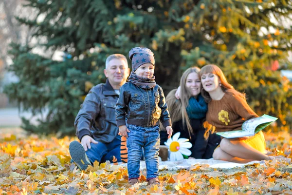 Family resting in a park