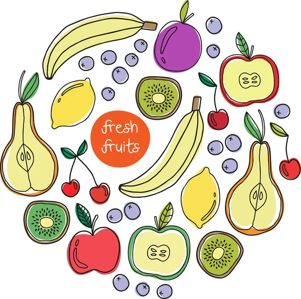 Set of hand drawn fruits. Healthy food abstract background.