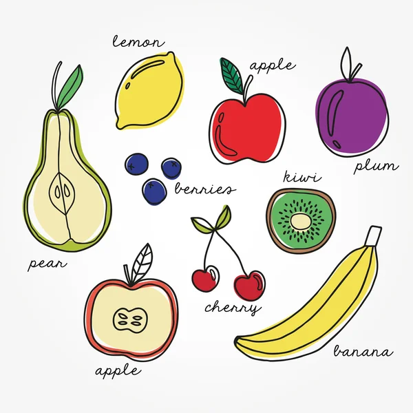 Set of hand drawn fruits. Healthy food abstract background.