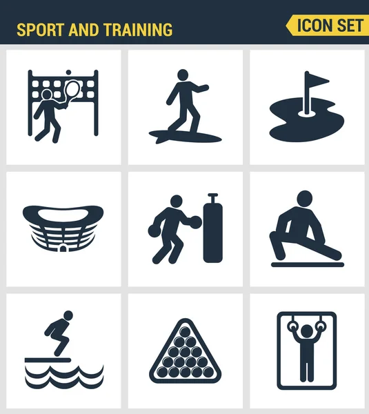 Icons set premium quality of outdoor sports training, various athletic activity Modern pictogram collection flat design style symbol collection. Isolated white background.