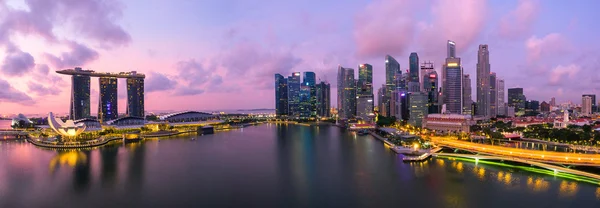 Singapore,Singapore  July 2016 : Aerial view of Singapore city skyline in sunrise or sunset at Marina Bay, Singapore
