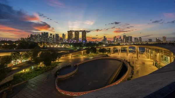Singapore,Singapore  August 2016 : Aerial view of Singapore city skyline in sunrise or sunset at Marina Bay, Singapore