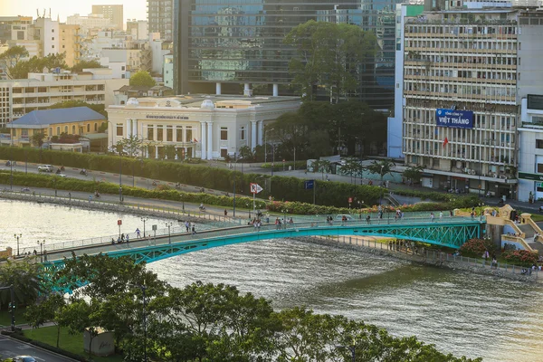 Ho Chi Minh City, Vietnam - March 08 2015 : one hundred years old green Mong bridge at Tau Hu canal at night view at Ho Chi Minh City ( Saigon ), Vietnam .Its special structure curved like a rainbow