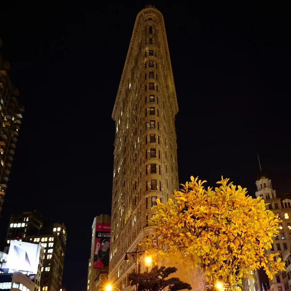 Flatiron building against night sky,  New York City