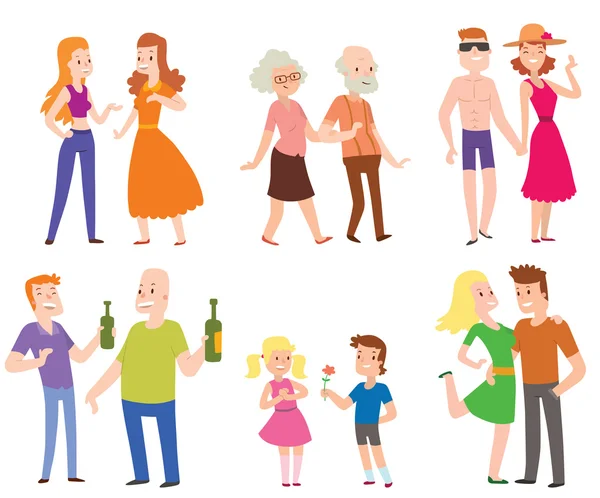 People couples, men, women, old men, boys, love set of characters flat vector illustration.