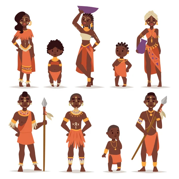 Maasai couple african people in traditional clothing happy person families vector illustration.