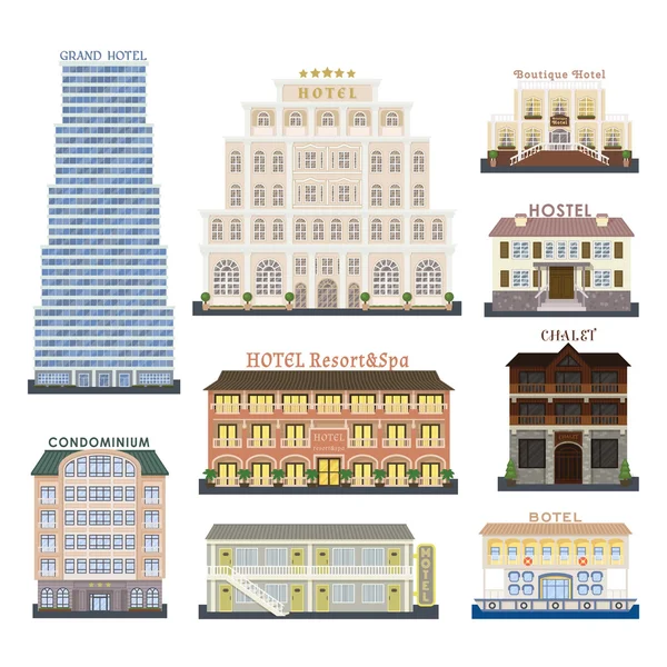 Hotel buildings vector illustration.