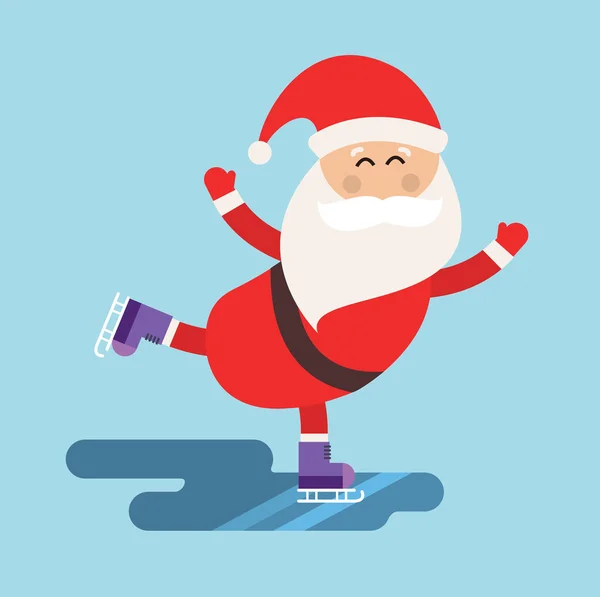 Cartoon Santa ice skates winter sport illustration