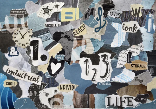 life style Atmosphere color grey, brown, black and black mood board collage  sheet made of teared magazine paper with figures, letters, colors and  textures, results in art Poster by e décor