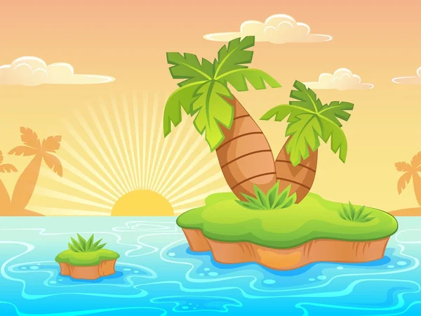 Seamless landscape with cartoon deserted beach and palm trees