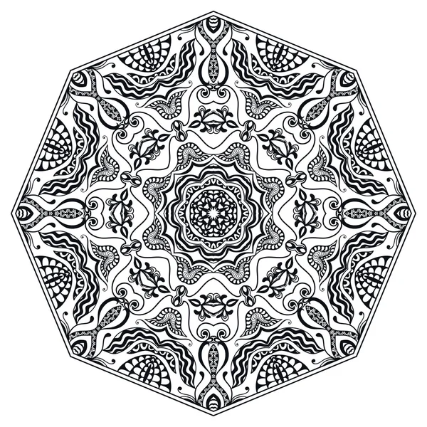 Mandala round ornament, tribal ethnic arabic Indian style, eight pointed circular abstract floral pattern.