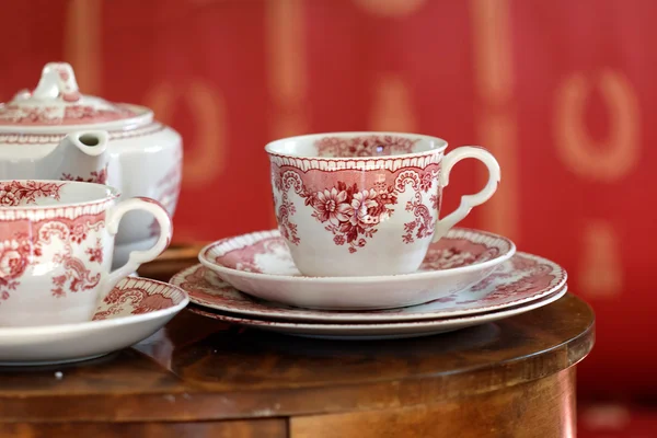 Coffee set made of white and red porcelain