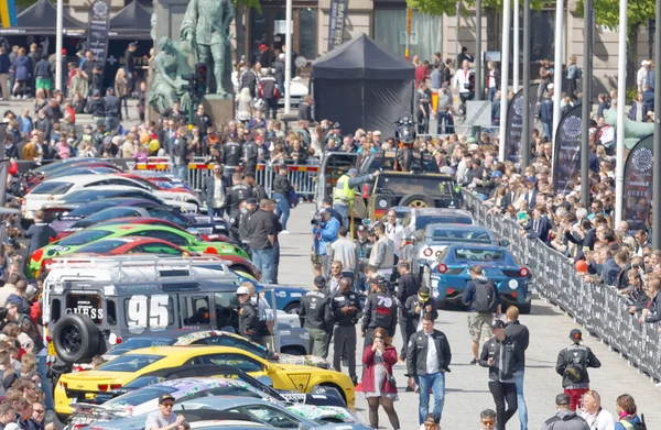 Fast sports-cars before the start of the public event Gumball 30
