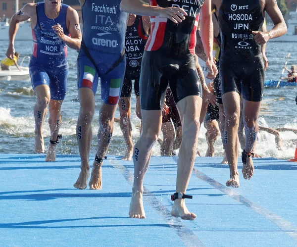 Closeup of the running legs of swimmers