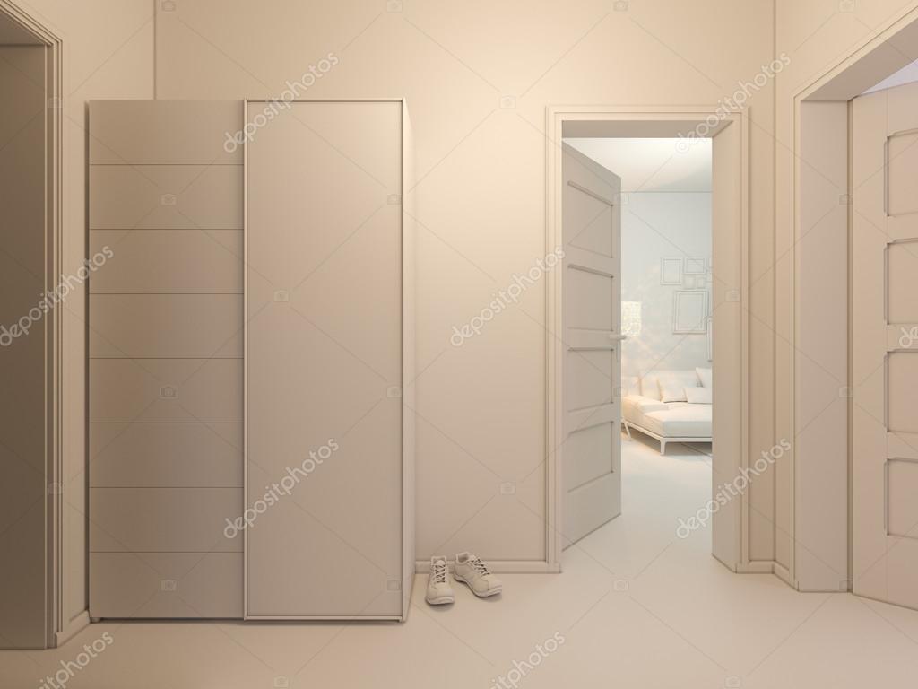 3d visualization of interior design entrance hall in a studio ...