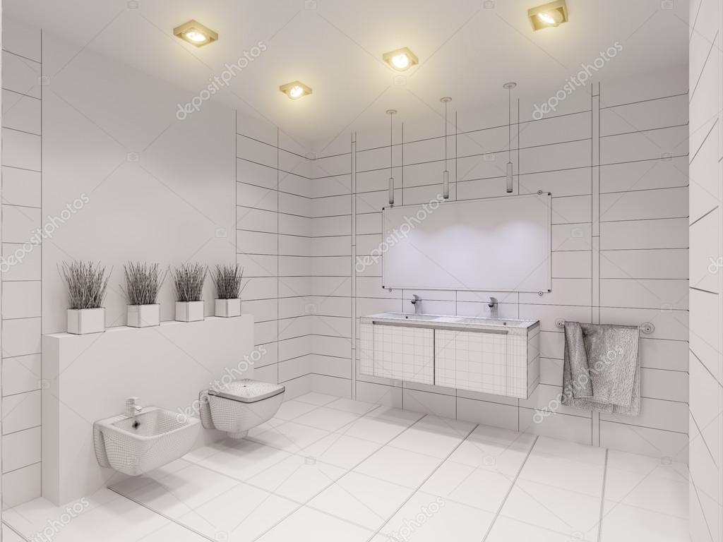 3d illustration av badrummet utan färg och texturer ...