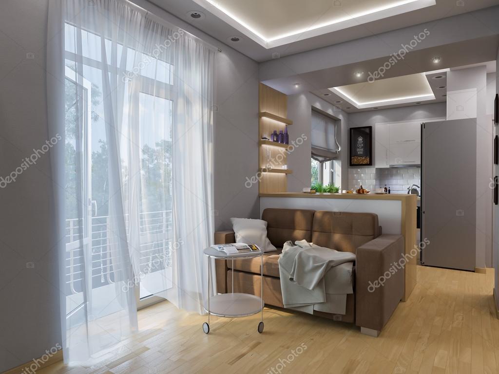 3d rendering di salotto e cucina interior design — foto stock ...