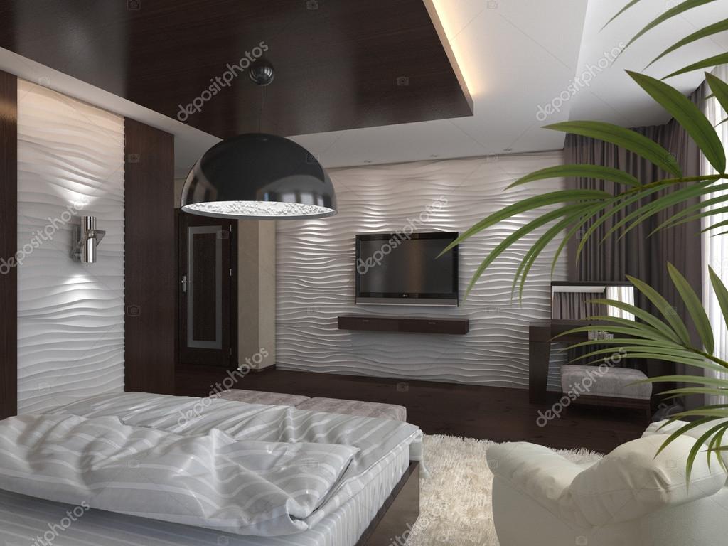Chambre à coucher dans une maison privée dans des couleurs marron ...