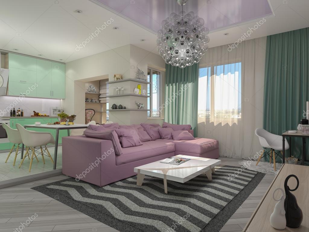 3d illustratie van kleine appartementen in pastel kleuren ...