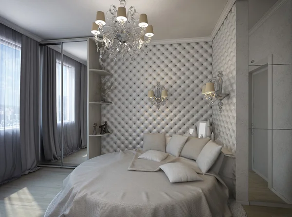 3D render of a white bedroom in classical style