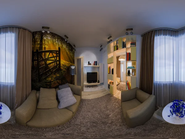 3D panorama of the combined drawing room and the nursery. It is